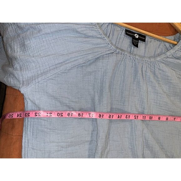 Ashley Stewart Light Blue Fringe Hem Boho Peasant Tunic Top Women's Size 14/16 - Picture 7 of 9